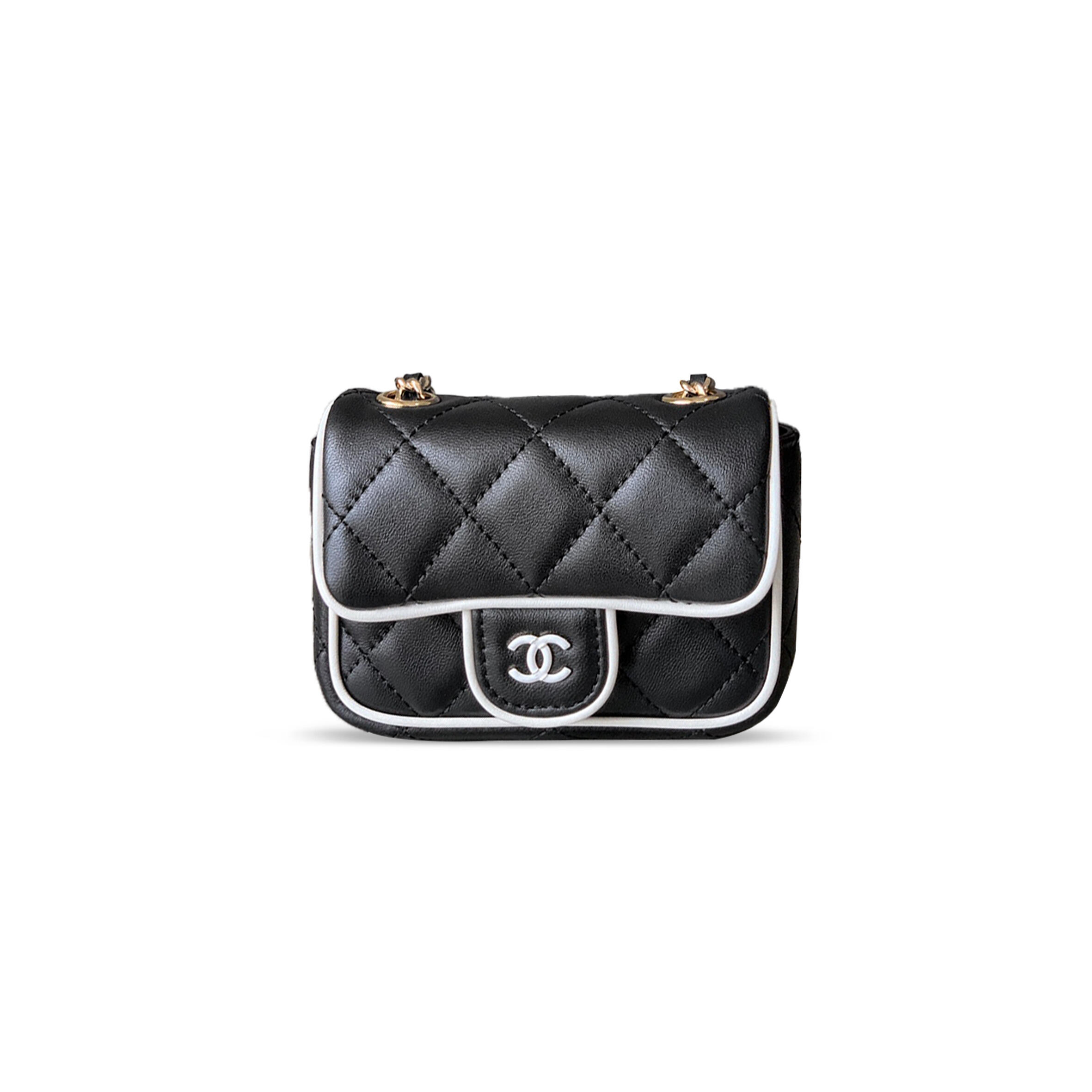 CHANEL MASTER MINI FLAP BAG, LAMBSKIN, BLACK & WHITE AP4512 (11.5*8.5*4cm)